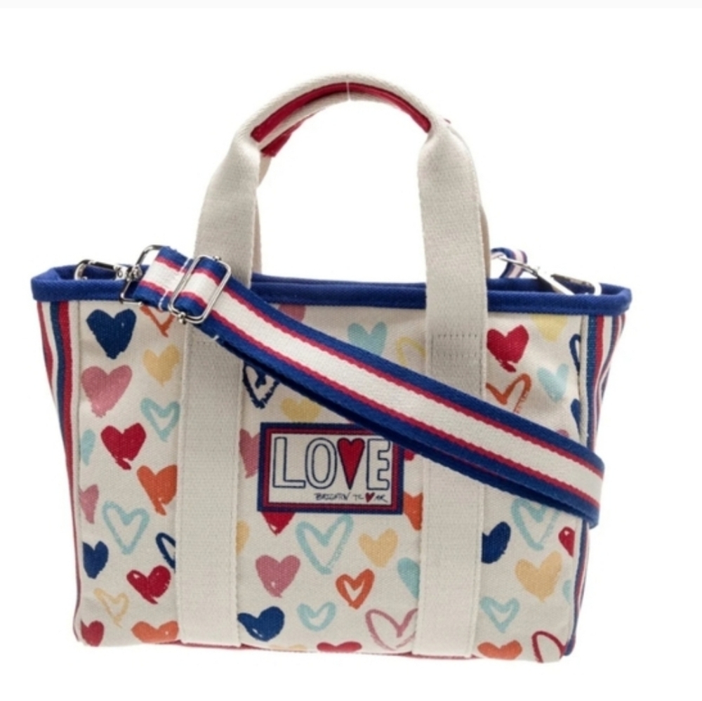 Brighton Mini Canvas Tote Red White And You With Hearts and Love Crossbody - Picture 6 of 7